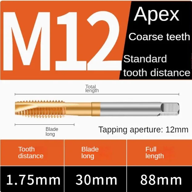 Titanium coated spiral tap extrusion tap tip tap tapping m2m2.5m3m4m5m6m8m10m12m14m16m18m20m22m24