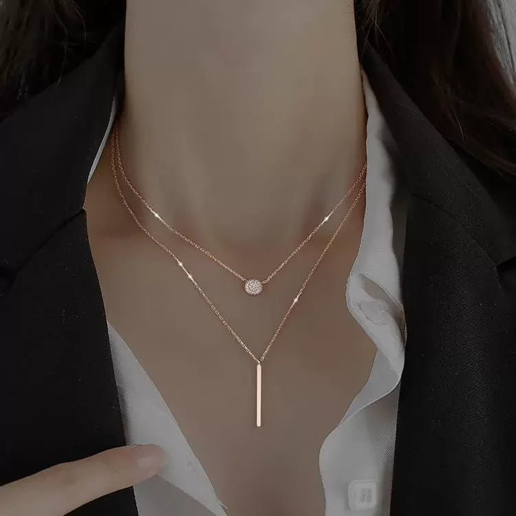 Popular Fashion 925 Sterling Silver Double Layer Pendant Necklace For Women Clavicle Chain Luxury Jewelry Chokers Gift
