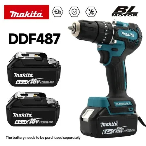 Makita 100% Original DDF487 Trapano Avvitatore a Batteria 18V, Avvitatore a Percussione Elettrico Brushless, Utensile Elettrico Ricaricabile