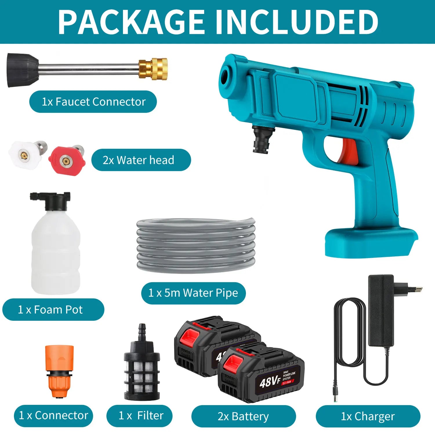 200Bar Elektrische Hogedrukreiniger Spuitpistool 2500W Draadloze Autoreiniger Tuin Gereedschap Voor Makita 21V Accu