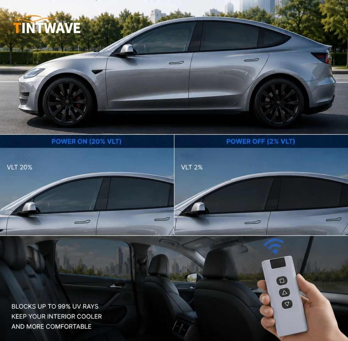 TINTWAVE 2PCS Light Black VLT20 Electric Window Tint PDLC Film 12V Remote Dimming Switchable Kit