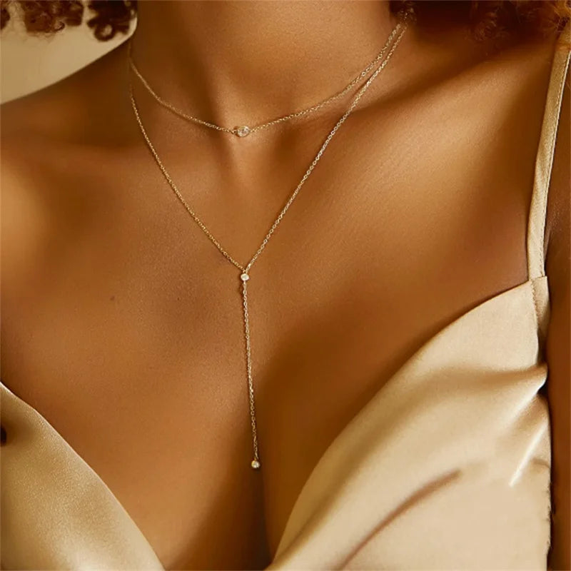 Collana Minimalista con Doppia Catena a Y per Donna, Popolare Collana Lunga con Ciondolo, Gioielli per Feste, Regali per Ragazze