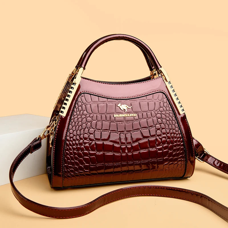 Borsa a tracolla da donna in pelle verniciata di alta qualità a tre strati Borsa a tracolla di lusso firmata casual Borsa a mano di grande capacità