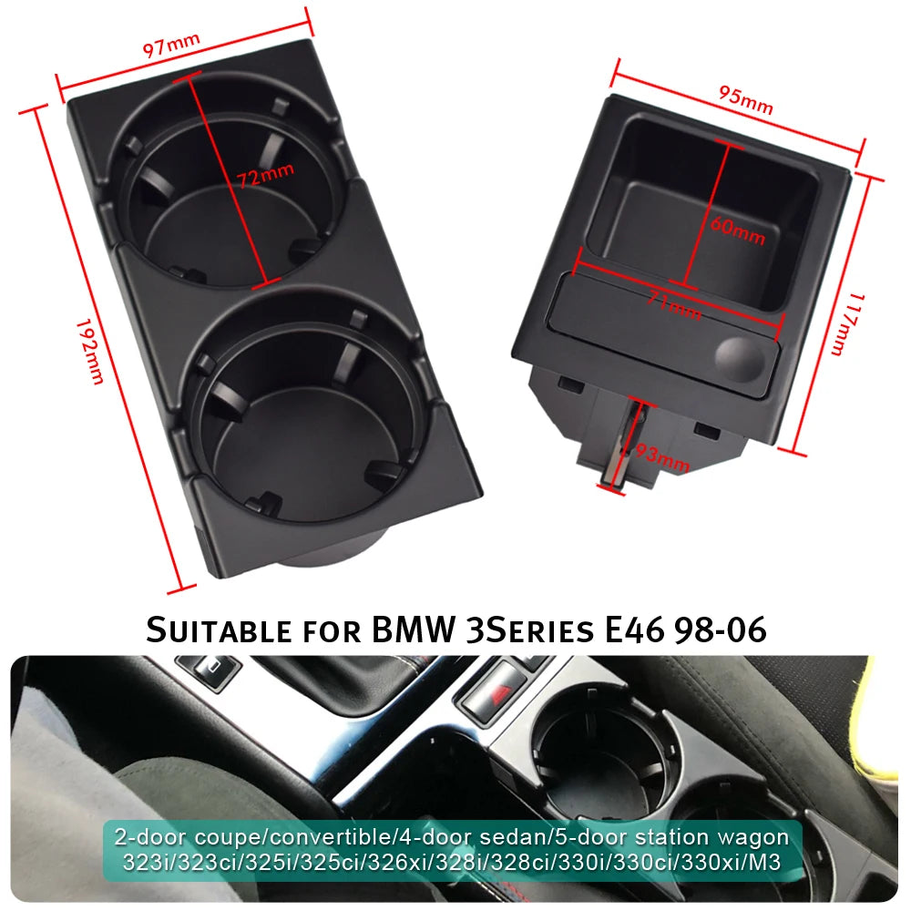 New Double Hole Car Styling Front Center Console Storage Box Coin + Cup Holder For Bmw 3 Series E46 323i 318I 98-06 51168217953