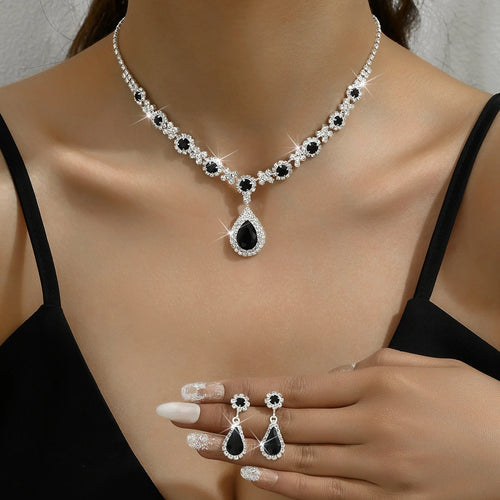 3 stuks dames ketting met kristallen druppels en oorbellen set voor bruiloft avondjurk accessoires
