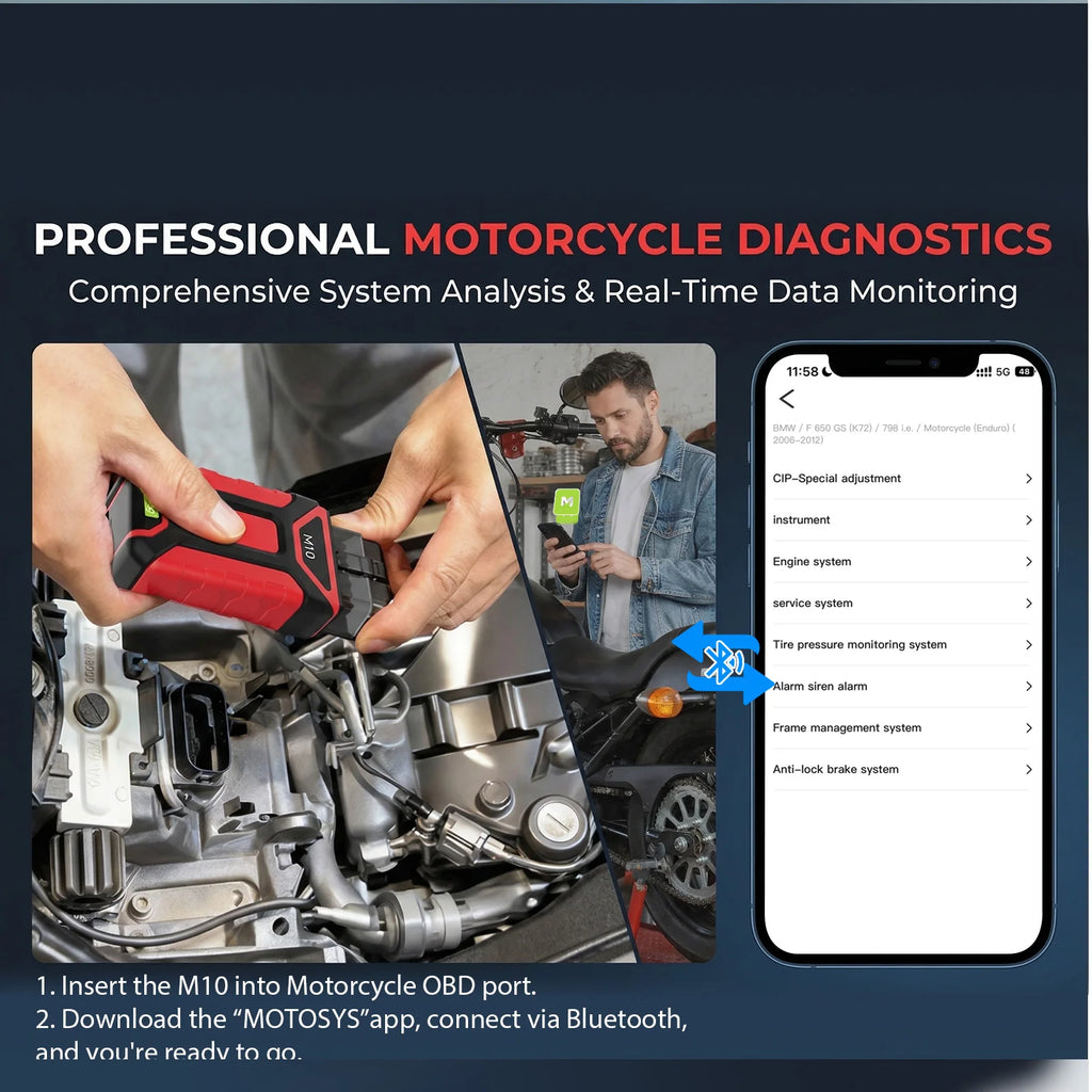 Jdiag M10 Bluetooth OBD2 Scanner Diagnostic Motorcycle Oil Ret TPS Service Reset ABS Coding CO Idle For BMW Harley Ducati KTM