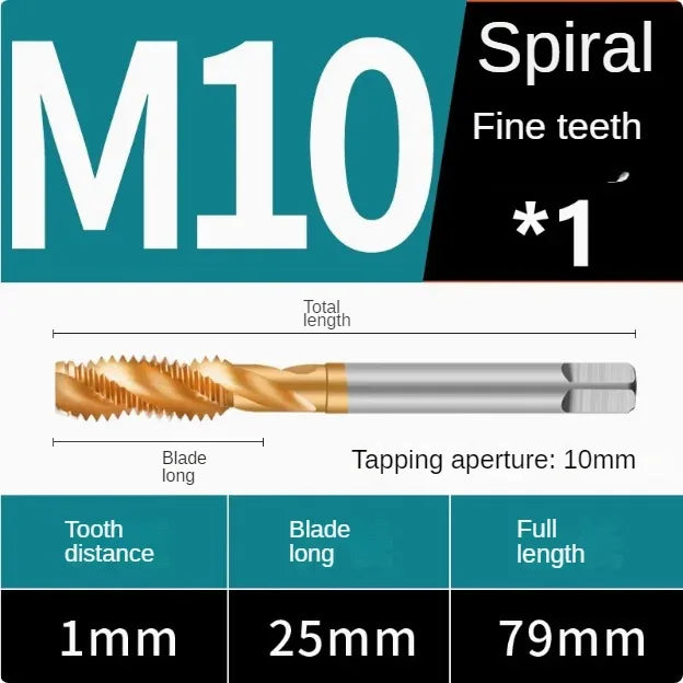Titanium coated spiral tap extrusion tap tip tap tapping m2m2.5m3m4m5m6m8m10m12m14m16m18m20m22m24