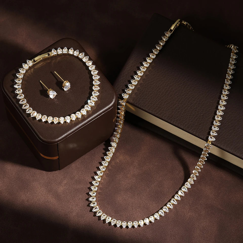 ZAKOL Splendido set di gioielli da sposa con collana e orecchini, con zirconi cubici rotondi trasparenti AAA, per feste, da donna