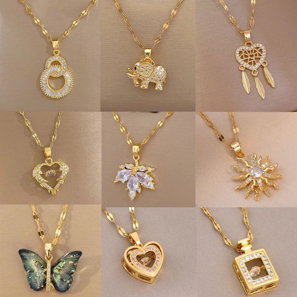 ZAKOL Collana Classica Color Oro in Acciaio Inossidabile da Donna Collane con Pendente a Cuore Geometrico in Zircone Brillante Gioielli Regalo
