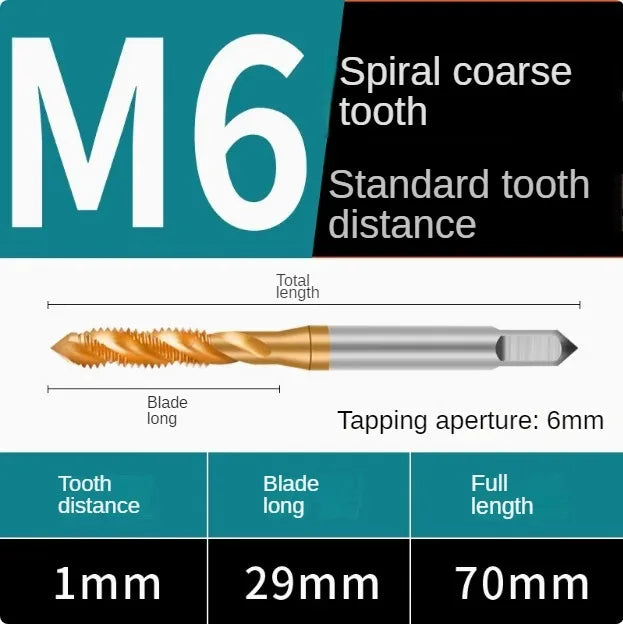 Titanium coated spiral tap extrusion tap tip tap tapping m2m2.5m3m4m5m6m8m10m12m14m16m18m20m22m24