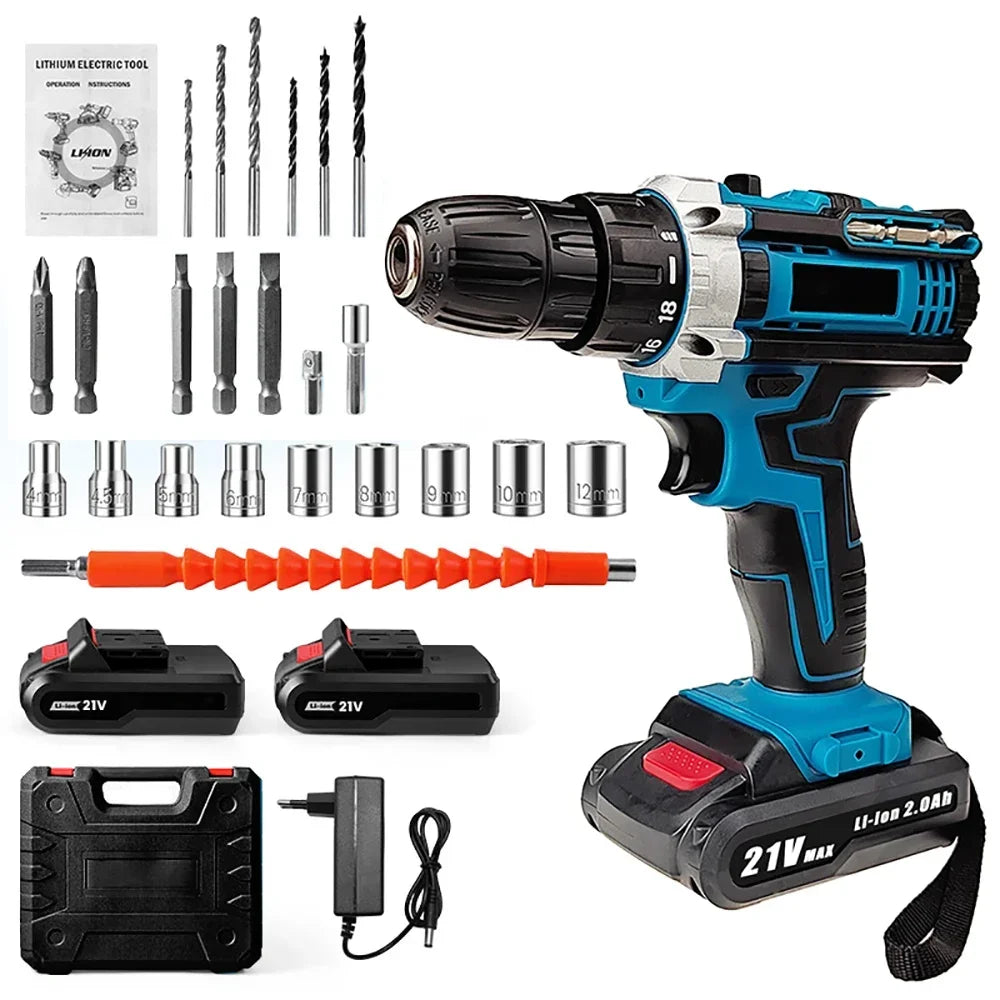 Trapano avvitatore a percussione elettrico senza fili 21V 1600 giri/min, trapani ad alta velocità ricaricabili 32 livelli di coppia, trapano domestico, utensili elettrici fai da te