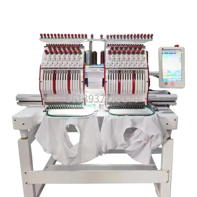 Macchine da ricamo industriali computerizzate ad alta velocità a 2 teste, 9/12/15 aghi per cappelli e magliette in vendita