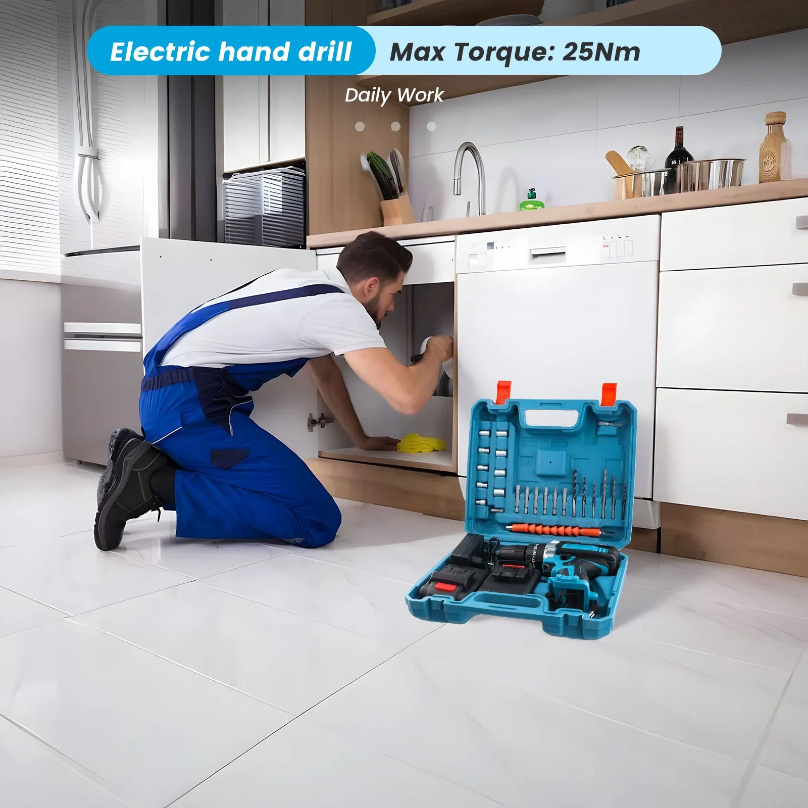 Trapano Avvitatore a Batteria 21V con Funzione a Percussione, Tassellatore Rotante, Trapano a Percussione a 2 Velocità, Set Avvitatore Elettrico con 2 Batterie