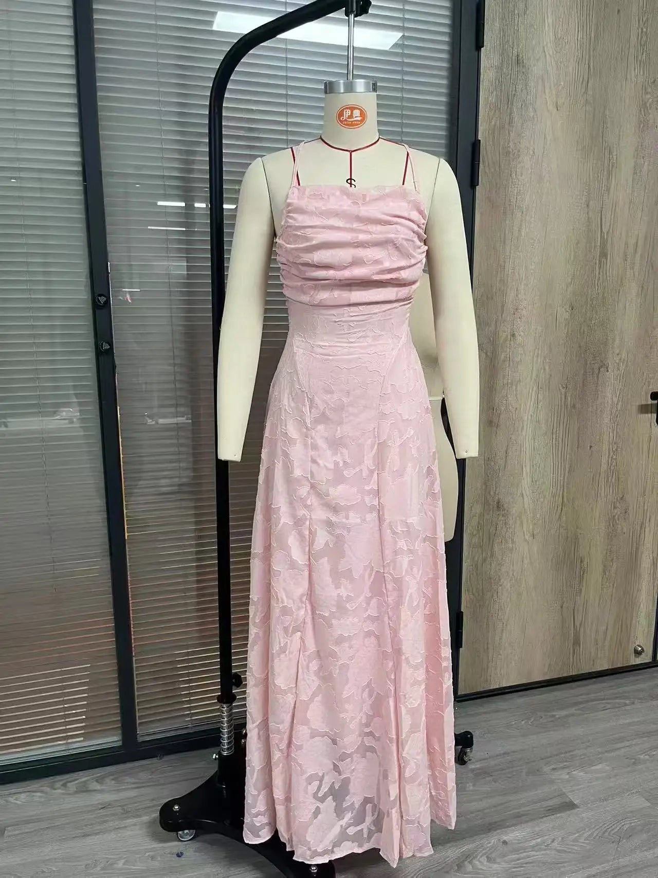 Jacquard Chiffon Lange Jurk Dames Mouwloze Bandage Jurken Zomer Avond Bruiloft Gast Groen Wit Bordeauxrood Roze Afstuderen