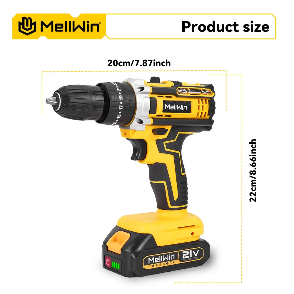 MELLWIN Trapano Avvitatore Elettrico a Percussione 25+3 Coppie, Set Multiuso Avvitatore Elettrico a Batteria, Utensile Elettrico Compatibile con Batteria Makita 18V con Perno