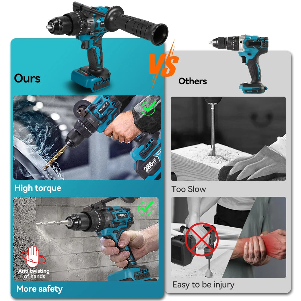 YOFIDRA 900 N.M Trapano Avvitatore a Percussione Elettrico Brushless da 13mm Senza Fili Strumento Elettrico per Legno per Batteria Makita 21V