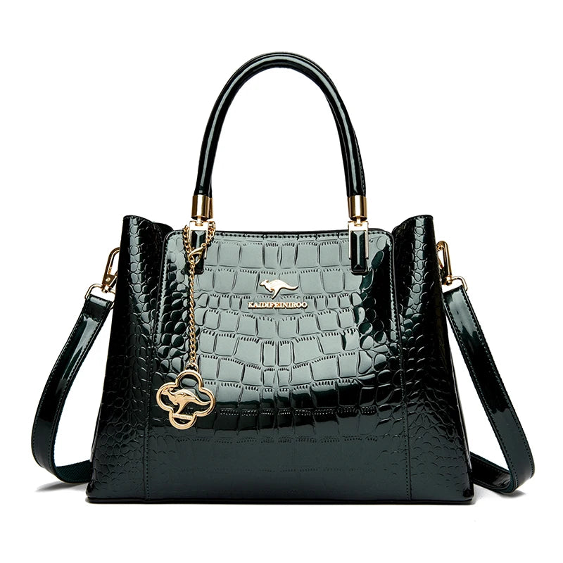 KAIDIFEINIROO Borsa a tracolla casual con marchio Kangaroo in pelle PU ad olio Borsa a mano da donna Borsa a tracolla a grande capacità a tre strati