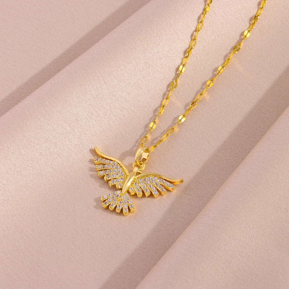 Nuove Collane con Pendente Fenice Vintage Placcate Oro 18K Scintillante per Donne Stile Retrò Catena da Collo in Acciaio Inossidabile per l'Uso Quotidiano Femminile