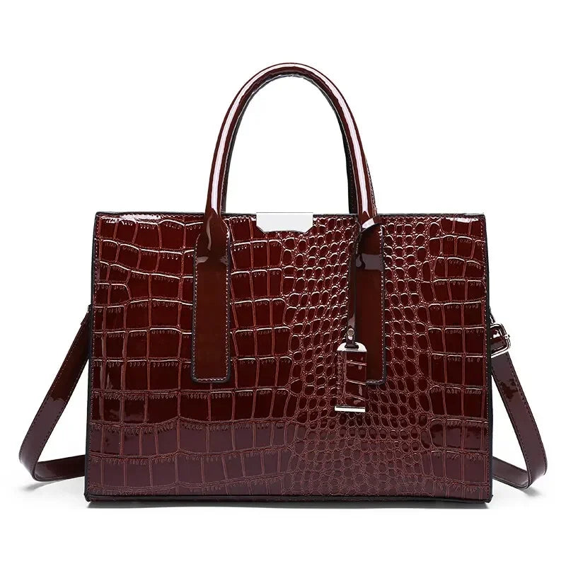 Borsa a mano di lusso vintage da donna con motivo coccodrillo, borsa a tracolla in pelle di grande capacità, per lavoro