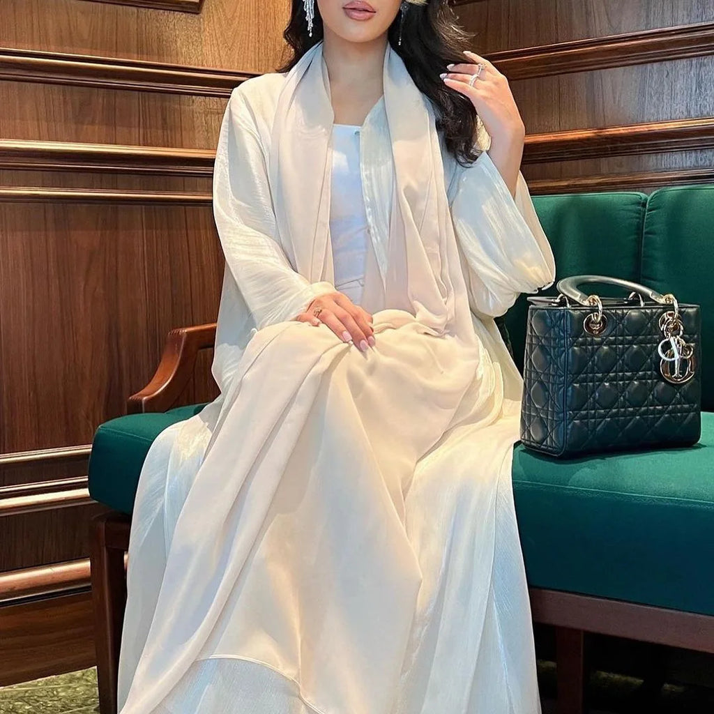Eid Zijdeachtige Abaya's voor Vrouwen Moslim Jalabiya Ramadan Jurk met Knopen Mouwen Ramadan Kaftan Feestjurken Vestido Largo Cardigan