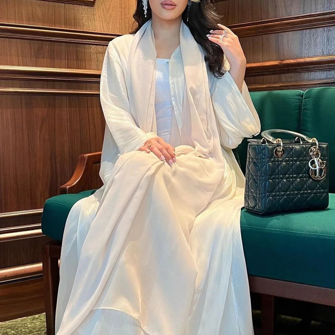 Eid Zijdeachtige Abaya's voor Vrouwen Moslim Jalabiya Ramadan Jurk met Knopen Mouwen Ramadan Kaftan Feestjurken Vestido Largo Cardigan