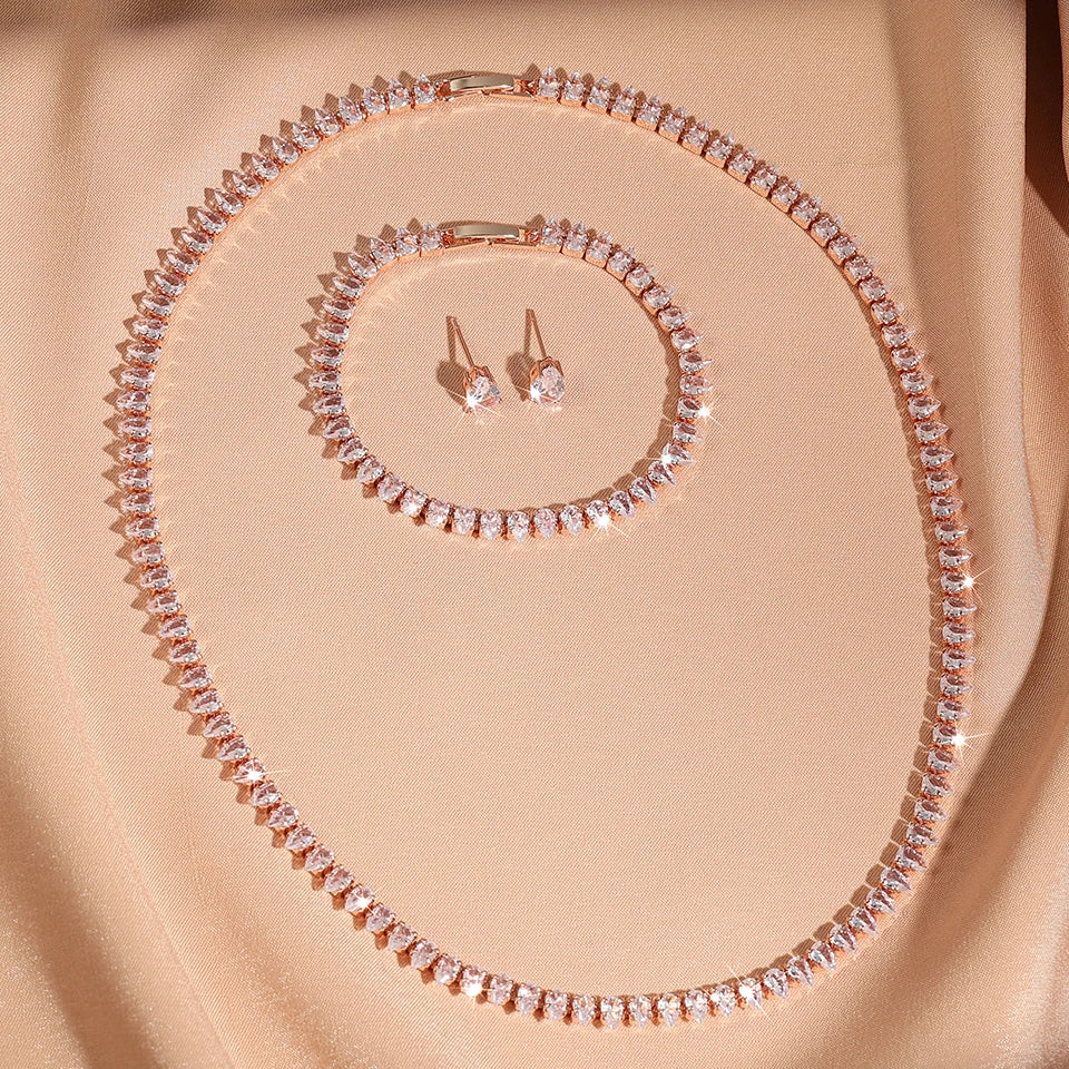 ZAKOL Splendido set di gioielli da sposa con collana e orecchini, con zirconi cubici rotondi trasparenti AAA, per feste, da donna