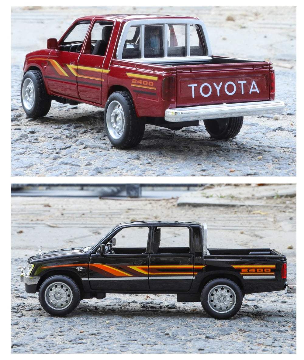 1:32 Toyota Hilux Off Road Pickup Truck Alloy Diecast Metal Model Hight Simulation Sound Light Toy Desktop Ornaments Boys Gifts