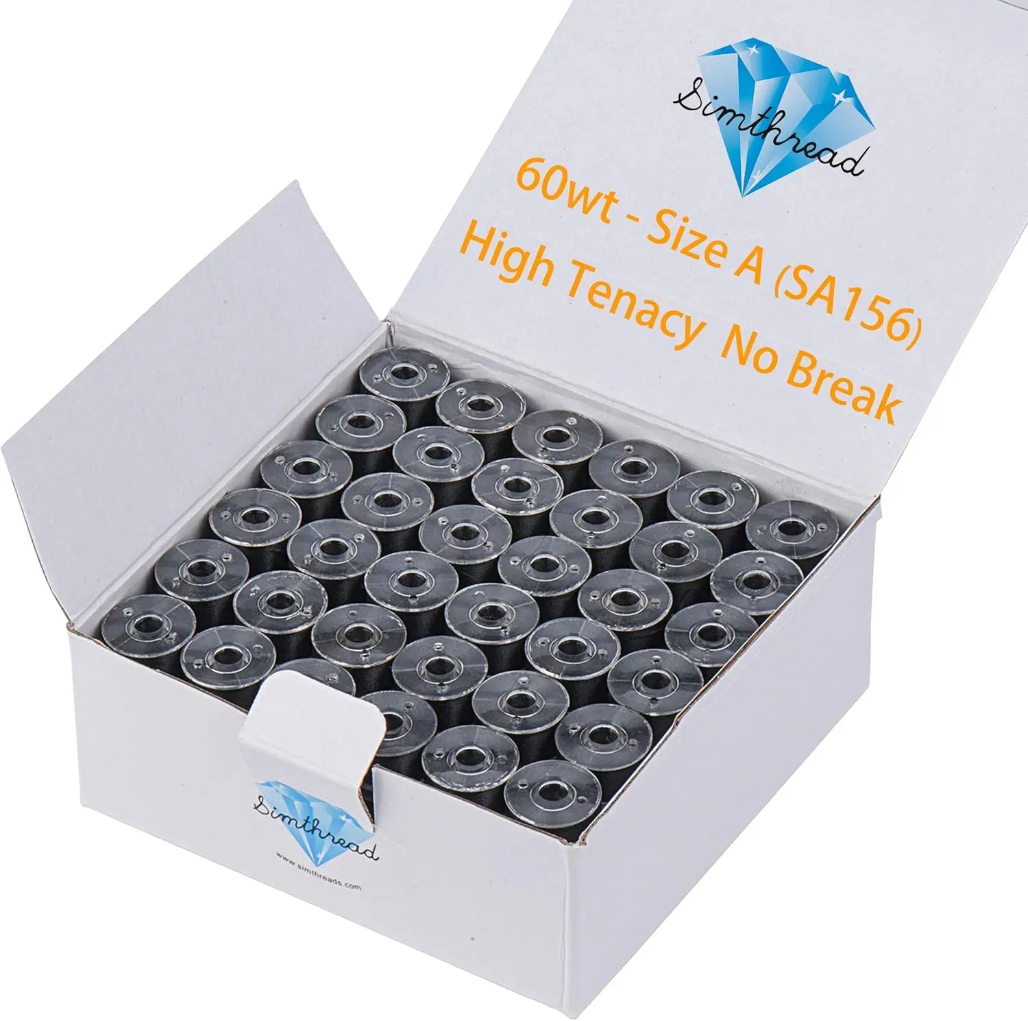 Simthread Set 144 Bobine Preavvolte con Lati in Plastica Filo da 60wt Taglia A Taglia L Bianco e Nero per Macchine da Ricamo e Cucito
