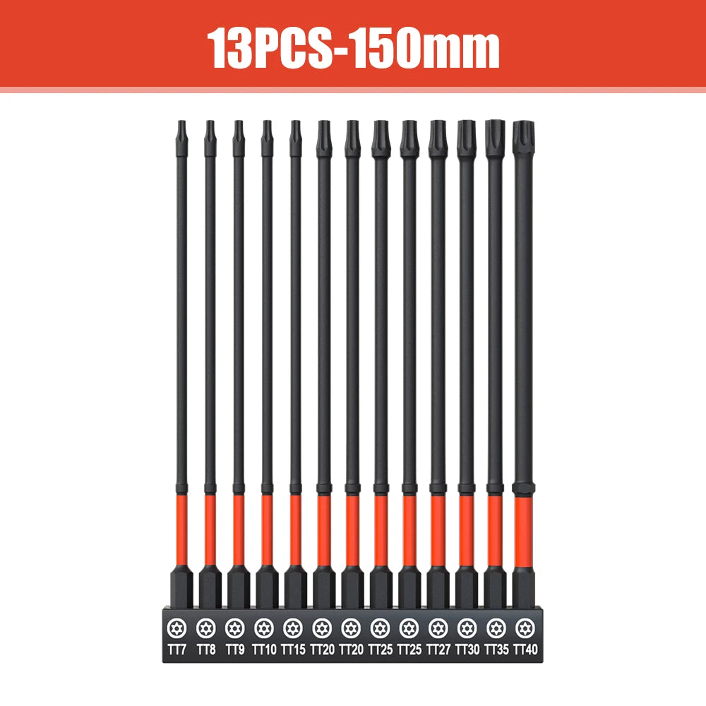 13-delige slagvaste Torx-kop inbussleutel boorbitset, T7-T40 inbussleutelbits S2-staal zeskantschroevendraaierbits met magnetische kop