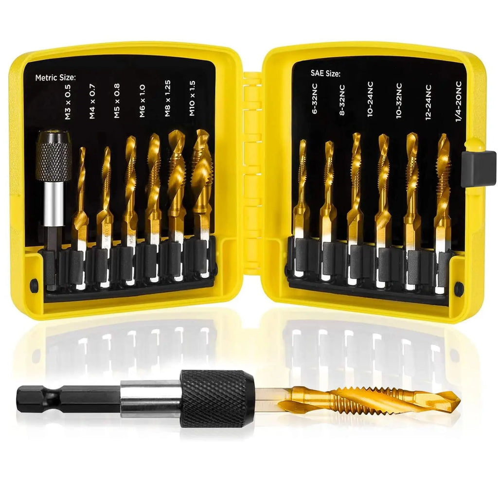 Set Filiera e Maschi Filettatura Metrica e Imperiale Valigetta Plastica 13 Pezzi Macchina Esagonale Composita Punta Trapano Maschio Riparazione Filettature Combinata