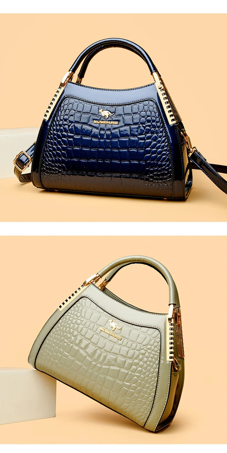 Borsa a tracolla da donna in pelle verniciata di alta qualità a tre strati Borsa a tracolla di lusso firmata casual Borsa a mano di grande capacità