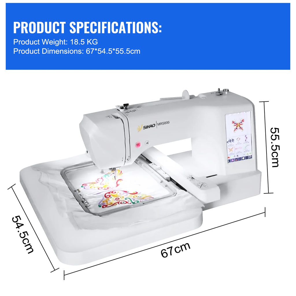 Macchina da ricamo SIHAO, multifunzione, automatica, computerizzata, per uso domestico, LOGO MRS800, con schermo LCD touchscreen, telai da ricamo