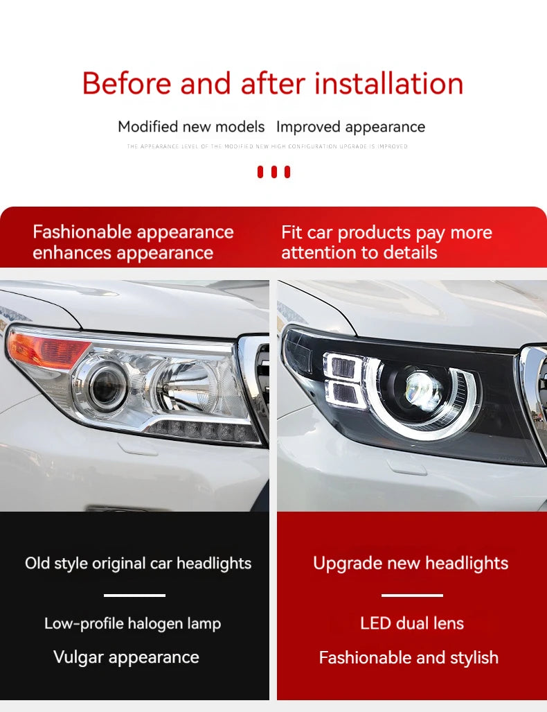 FT Car Lights For Toyota Land Cruiser LC200 2007-2015 LED Projetor Headlamp Daytime Running Light Automotive Accessories