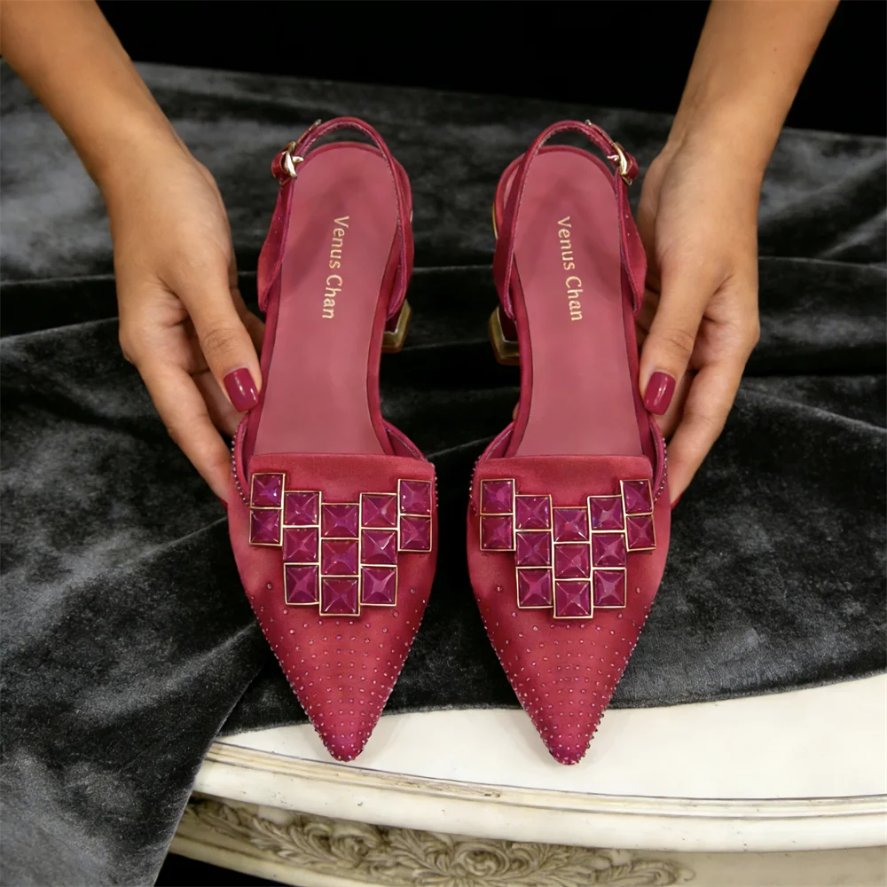 Venus Chan 2026 Eleganti Décolleté Slingback Verdi con Strass – Design Italiano, Punta Affusolata, Scarpe da Sposa e da Sera