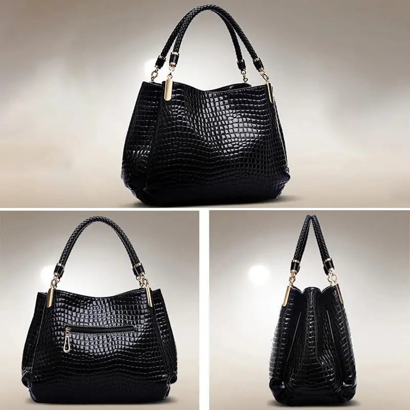 Borsa da donna Tote di grande capacità Borsa a tracolla da donna per pendolarismo quotidiano Borsa a mano con stampa coccodrillo effetto lucido Shopping