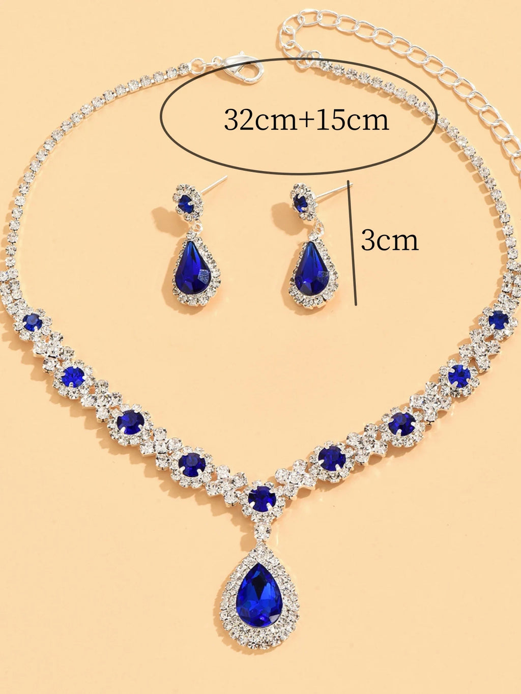 Set di 3 collane a goccia di cristallo da donna con orecchini per abito da sera da sposa