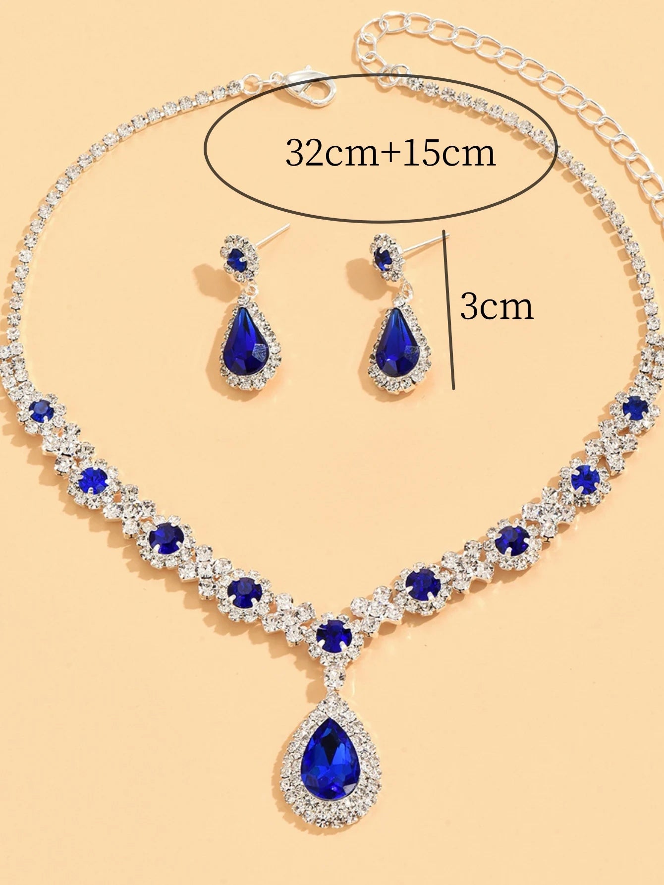 Set di 3 collane a goccia di cristallo da donna con orecchini per abito da sera da sposa
