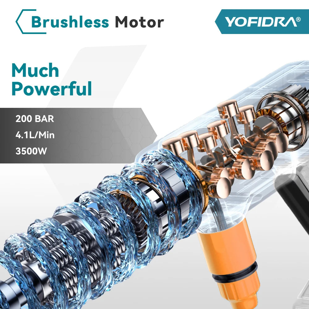 YOFIDRA 200 bar borstelloze elektrische hogedrukreiniger 6-in-1 autowasslang tuinspuit voor Makita 21V accu spuitpistool