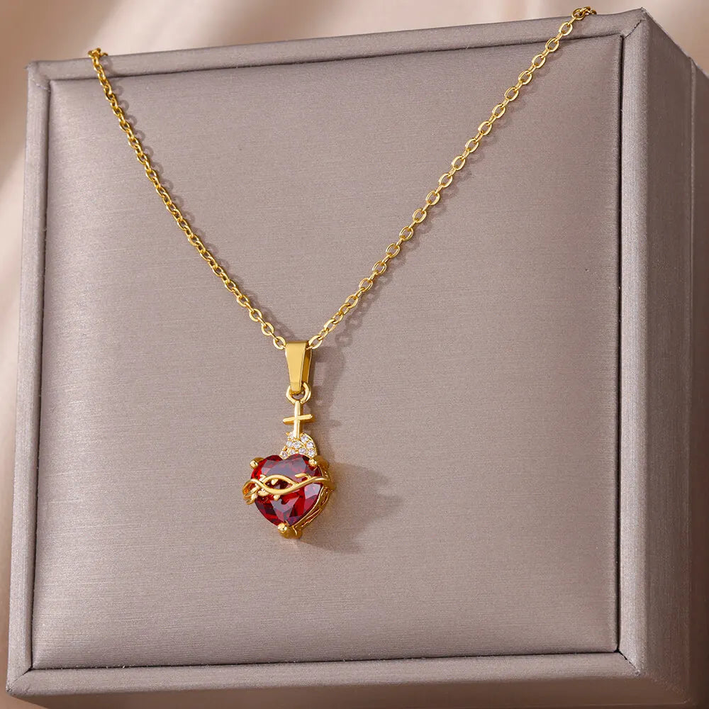 Collane con ciondolo a croce a forma di cuore con zirconi per donne, stile vintage, geometriche, circondate da viti, girocollo, gioielli alla moda, regalo 2026