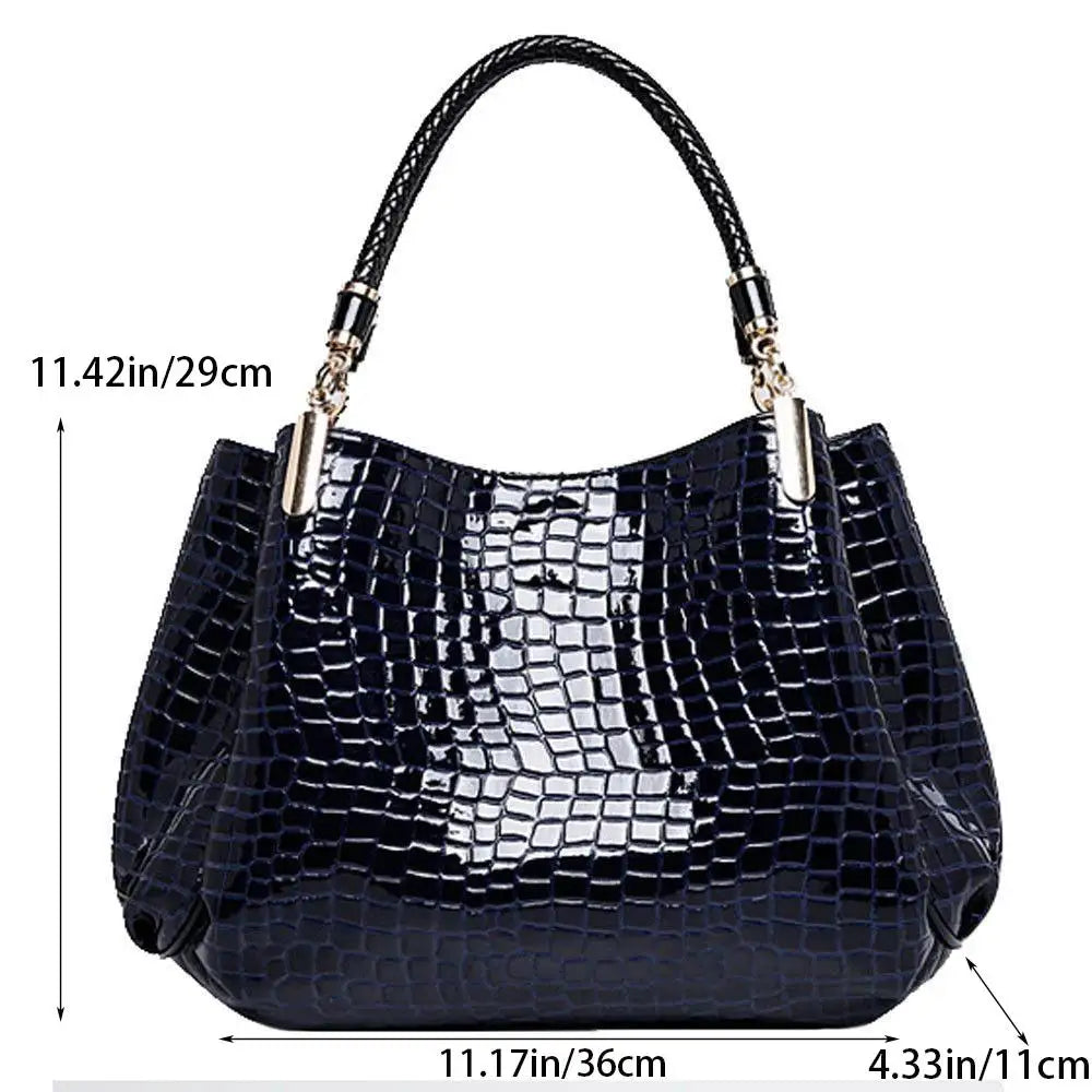 Borsa da donna Tote di grande capacità Borsa a tracolla da donna per pendolarismo quotidiano Borsa a mano con stampa coccodrillo effetto lucido Shopping