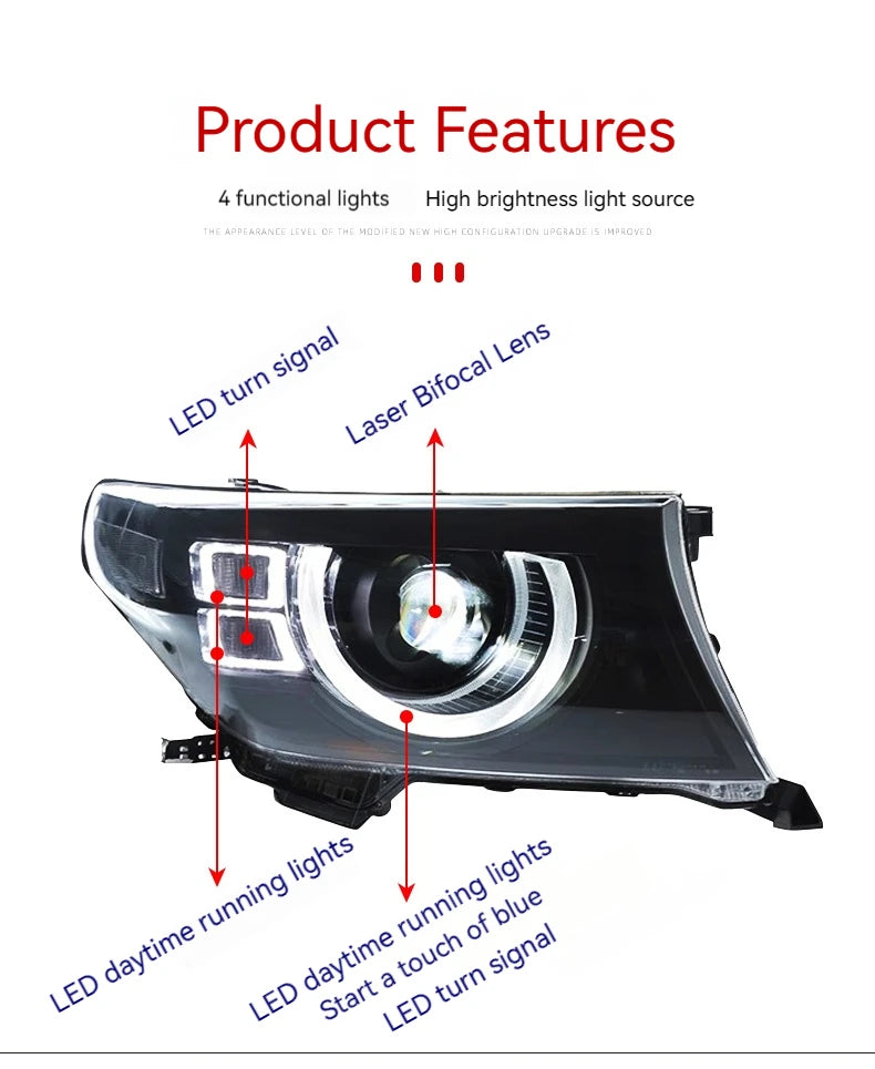 FT Car Lights For Toyota Land Cruiser LC200 2007-2015 LED Projetor Headlamp Daytime Running Light Automotive Accessories