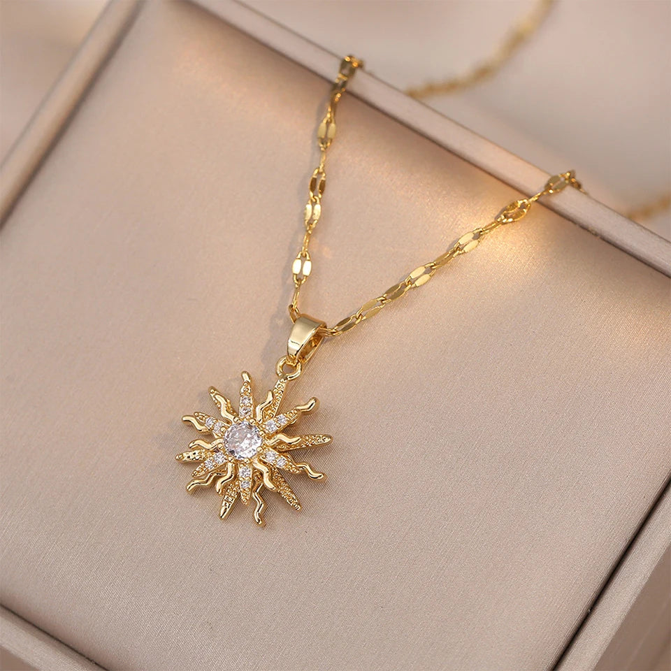 Collana ZAKOL classica color oro in acciaio inossidabile da donna con ciondolo a cuore geometrico in zircone brillante, gioielli regalo