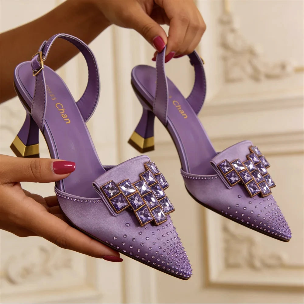 Venus Chan 2026 Eleganti Décolleté Slingback Verdi con Strass – Design Italiano, Punta Affusolata, Scarpe da Sposa e da Sera
