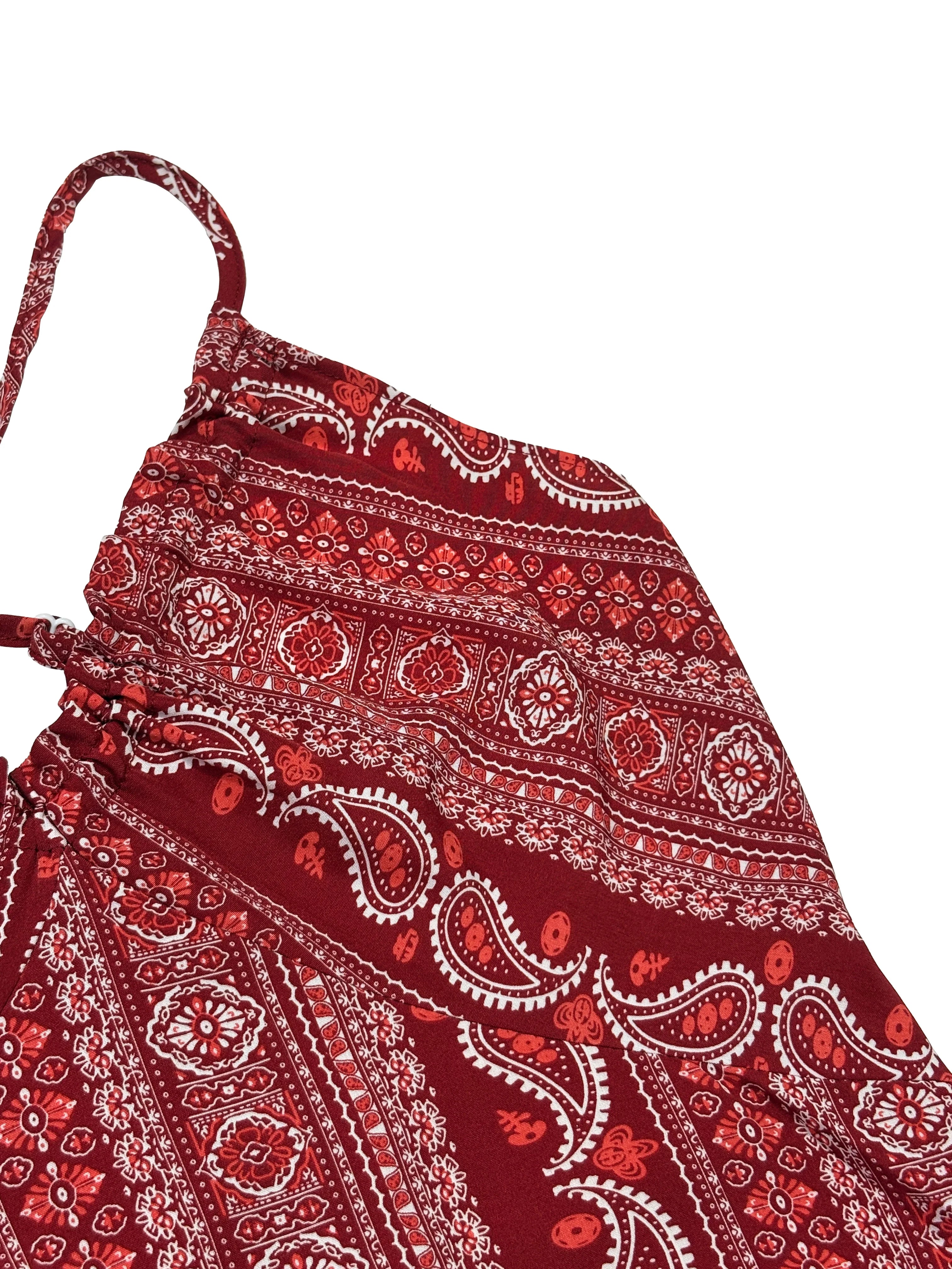 Dames Zomer Jurk met Etnisch Patroon, Open Rug en Split - Dames Zomerkleding Boho Mode Ruches Lange Jurk voor Strand