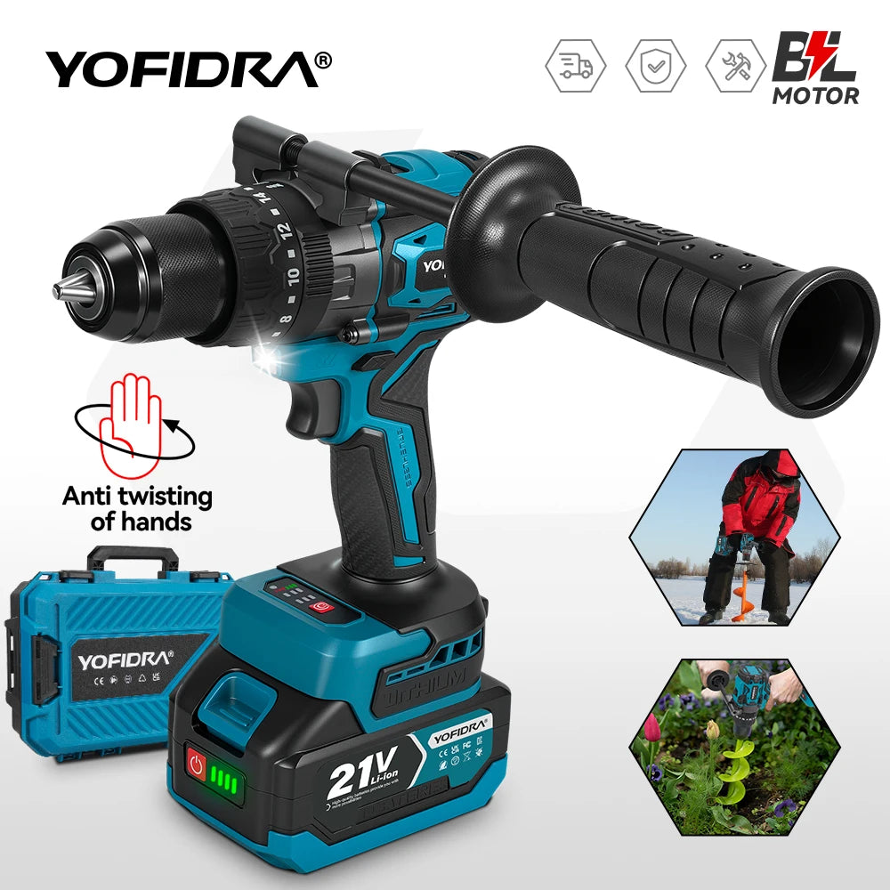 YOFIDRA 900 N.M Trapano Avvitatore a Percussione Elettrico Brushless da 13mm Senza Fili Strumento Elettrico per Legno per Batteria Makita 21V