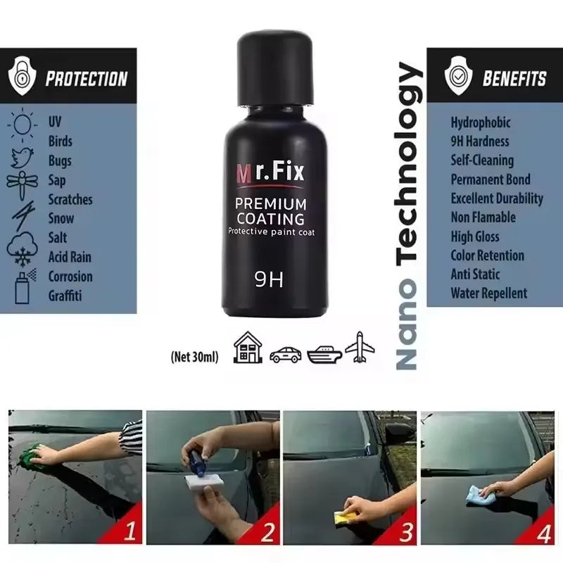 Mr Fix 9H Paint Care Car Polish Liquid Glass Ceramic Coat Anti-scratch Auto Detailing Glasscoat Super Hydrophobic Glass Coating