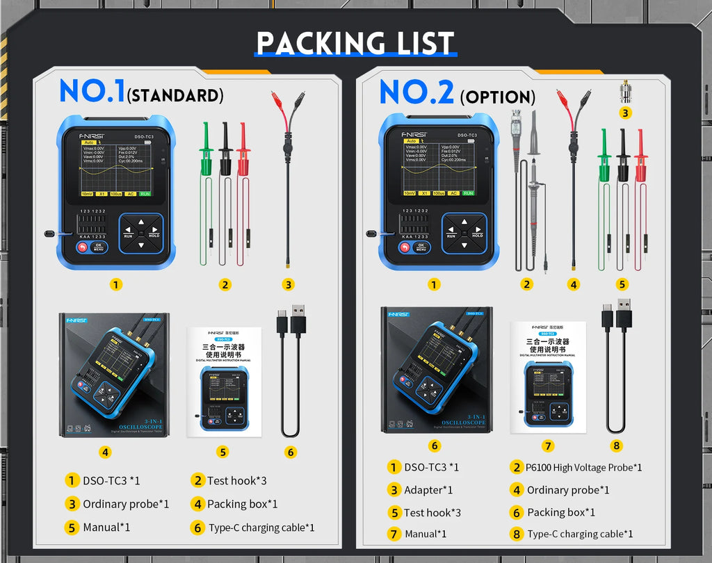 FNIRSI Nuovo DSO-TC4 DSO-TC3 Oscilloscopio Digitale Portatile 3 in 1 Tester Transistor Generatore di Segnale Strumenti di Test Elettronici Portatili