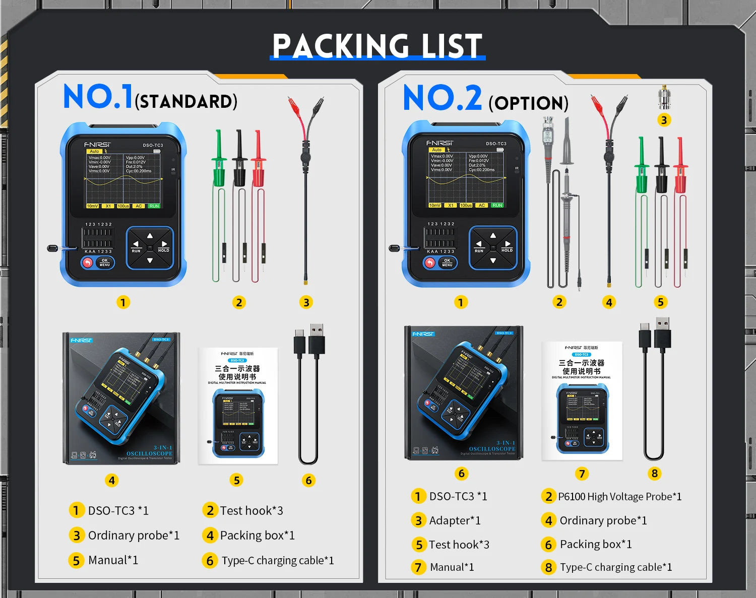 FNIRSI Nuovo DSO-TC4 DSO-TC3 Oscilloscopio Digitale Portatile 3 in 1 Tester Transistor Generatore di Segnale Strumenti di Test Elettronici Portatili