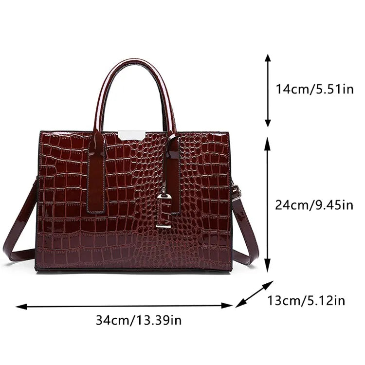 Borsa a mano di lusso vintage da donna con motivo coccodrillo, borsa a tracolla in pelle di grande capacità, per lavoro