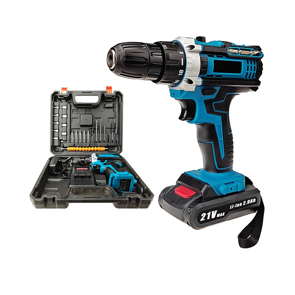 Trapano avvitatore a percussione senza fili 21V, cacciavite elettrico, martello elettrico, batteria ricaricabile agli ioni di litio, trapano portatile, utensili elettrici